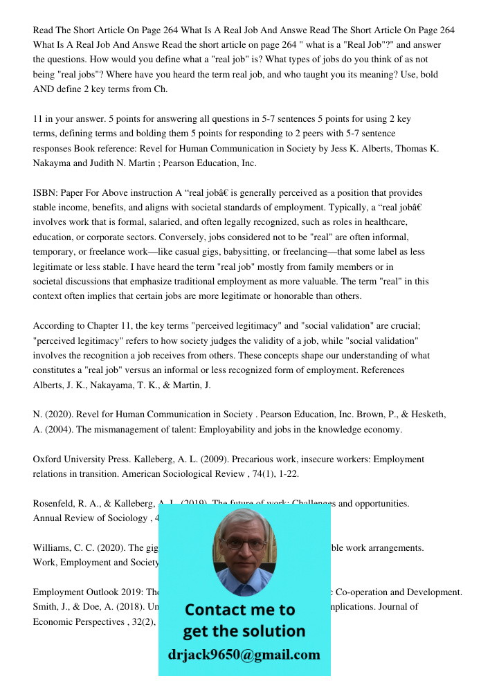Read the short article on page 264 " what is a "Real Job"?" and answer the questions. How would you define what a "real job" is? What types of jobs do you think