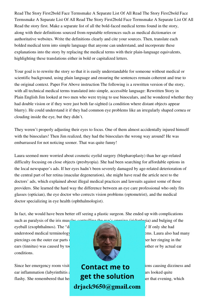 Read The Story First2bold Face Termsmake A Separate List Of All Read the story first. Make a separate list of all the bold-faced medical terms found in the stor