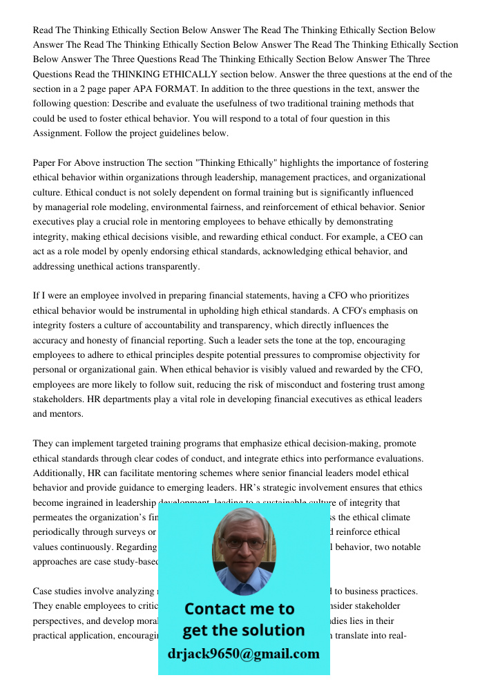 Read The Thinking Ethically Section Below Answer The Read The Thinking Ethically Section Below Answer The Three Questions Read The Thinking Ethically Section Be