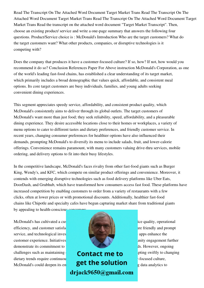 Read The Transcript On The Attached Word Document Target Market Trans Read the transcript on the attached word document "Target Market Transcript". Then, choose