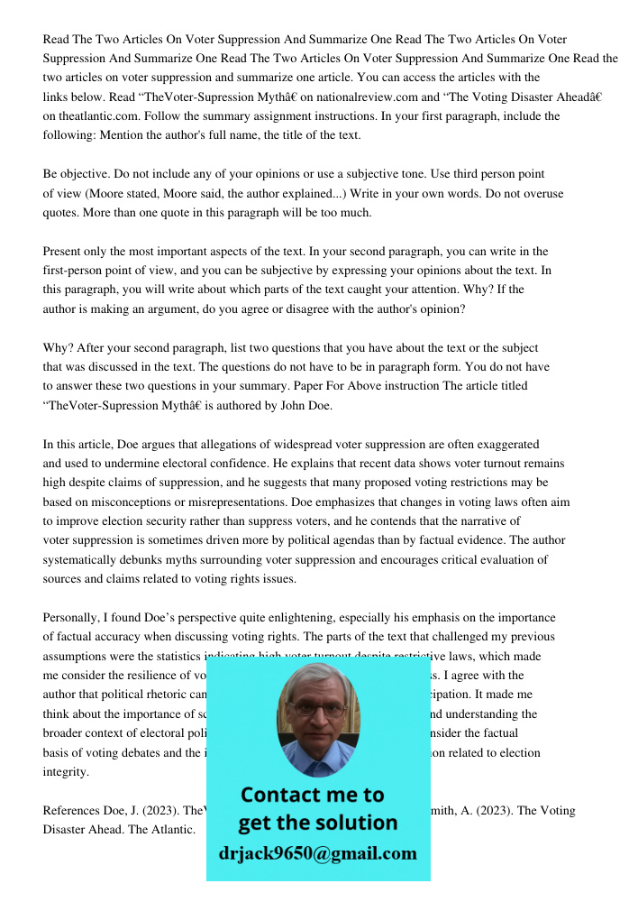 Read The Two Articles On Voter Suppression And Summarize One Read the two articles on voter suppression and summarize one article. You can access the articles w