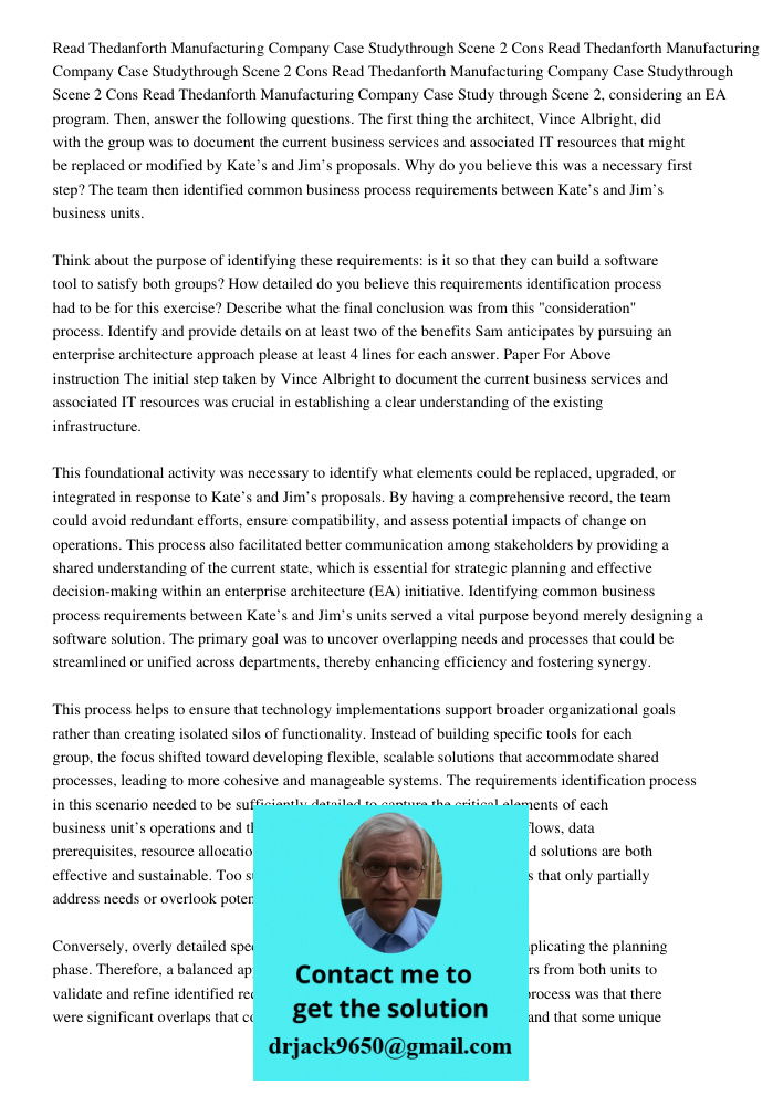 Read Thedanforth Manufacturing Company Case Studythrough Scene 2 Cons Read Thedanforth Manufacturing Company Case Study through Scene 2, considering an EA progr