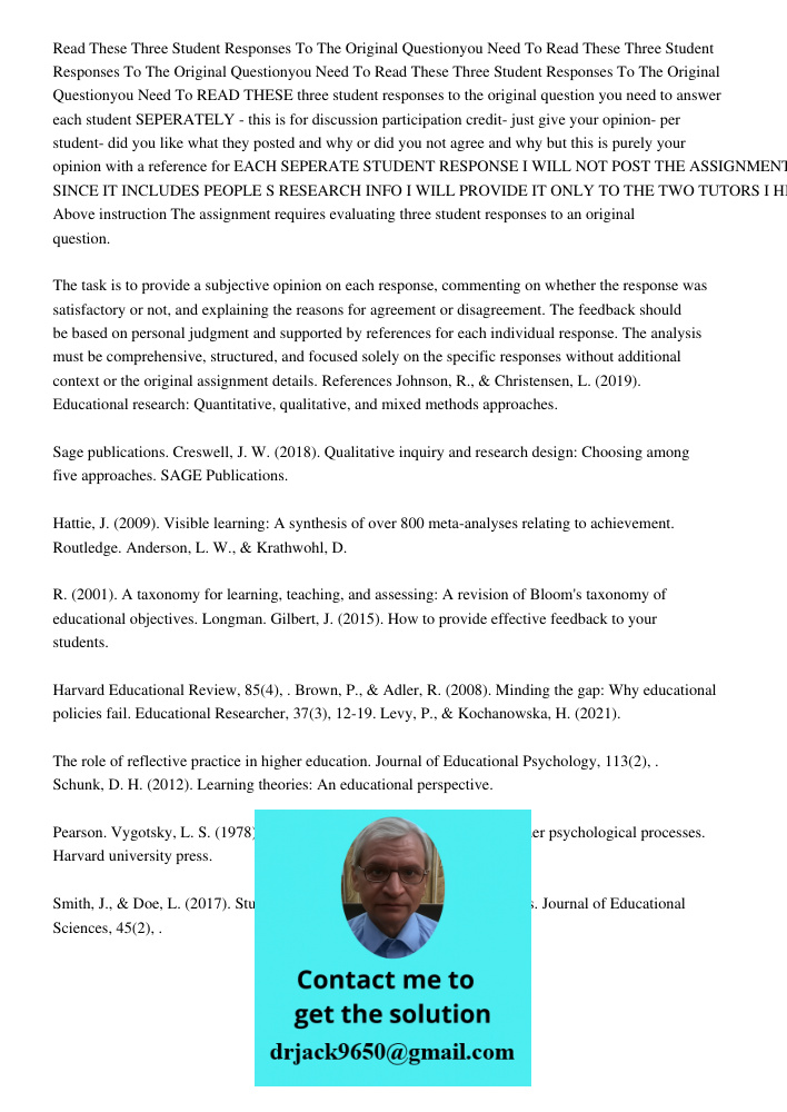 Read These Three Student Responses To The Original Questionyou Need To READ THESE three student responses to the original question you need to answer each stude