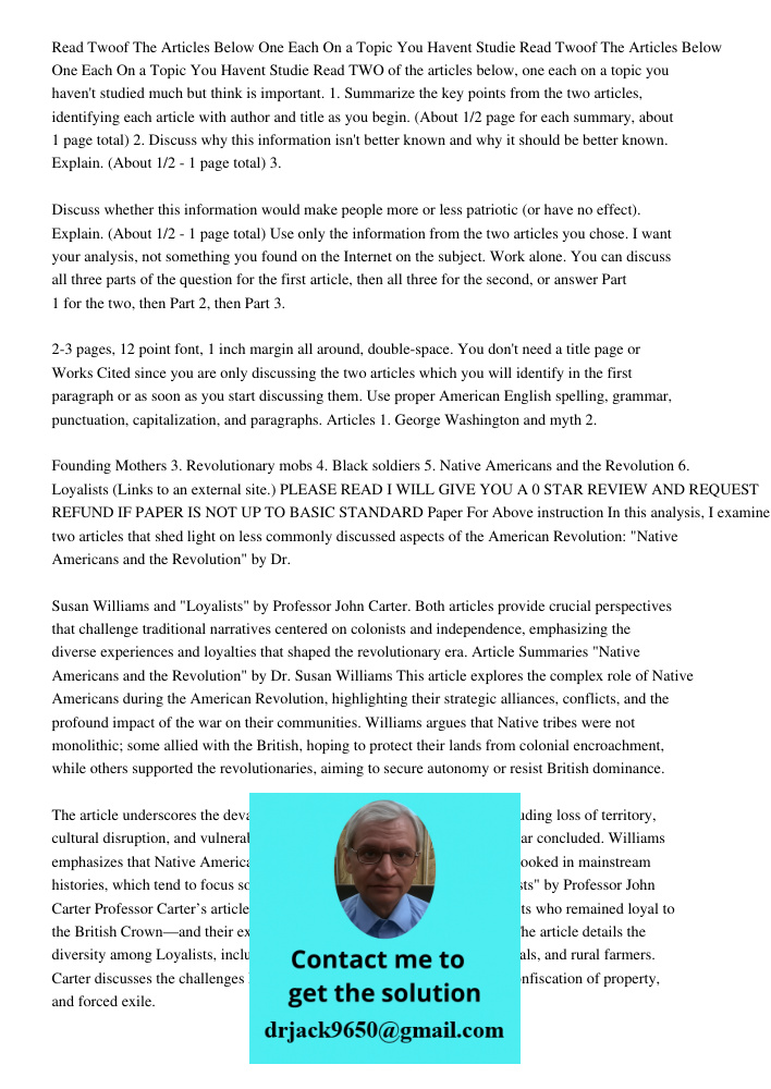 Read TWO of the articles below, one each on a topic you haven't studied much but think is important. 1. Summarize the key points from the two articles, identify