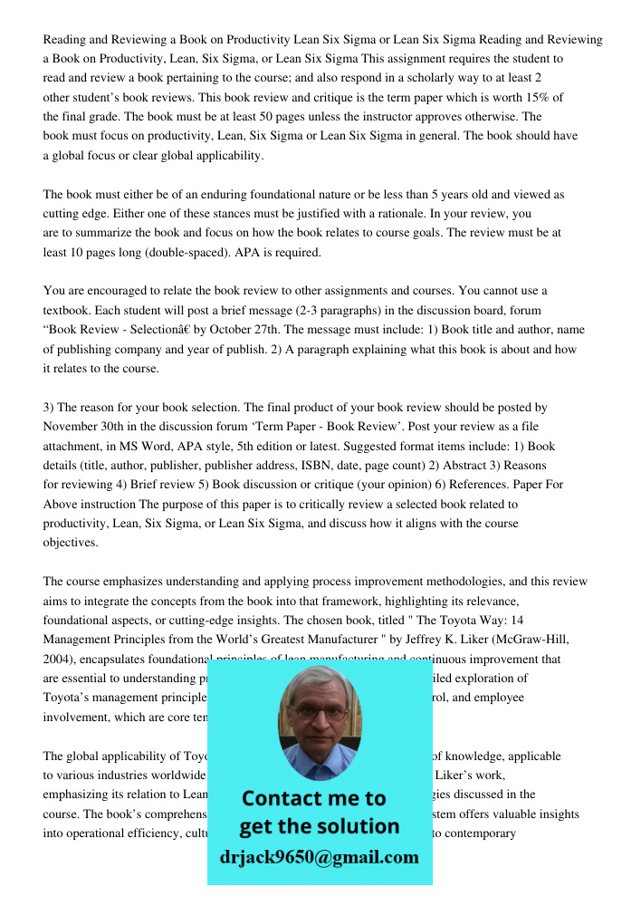 This assignment requires the student to read and review a book pertaining to the course; and also respond in a scholarly way to at least 2 other student’s book 