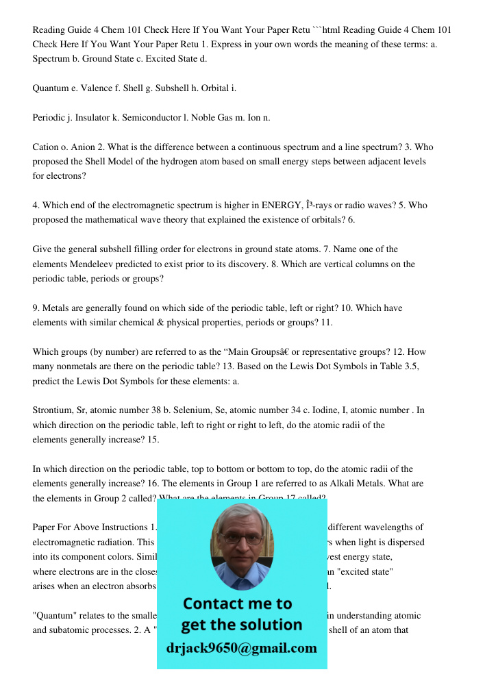 Reading Guide 4 Chem 101 Check Here If You Want Your Paper R