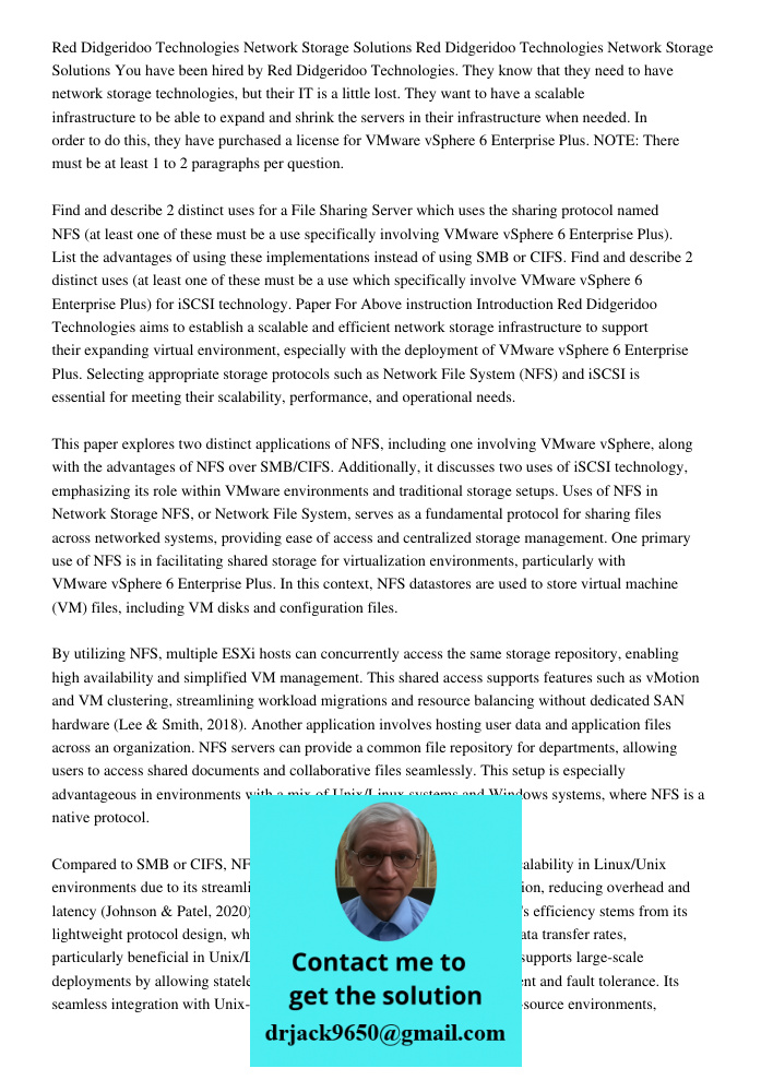 You have been hired by Red Didgeridoo Technologies. They know that they need to have network storage technologies, but their IT is a little lost. They want to h