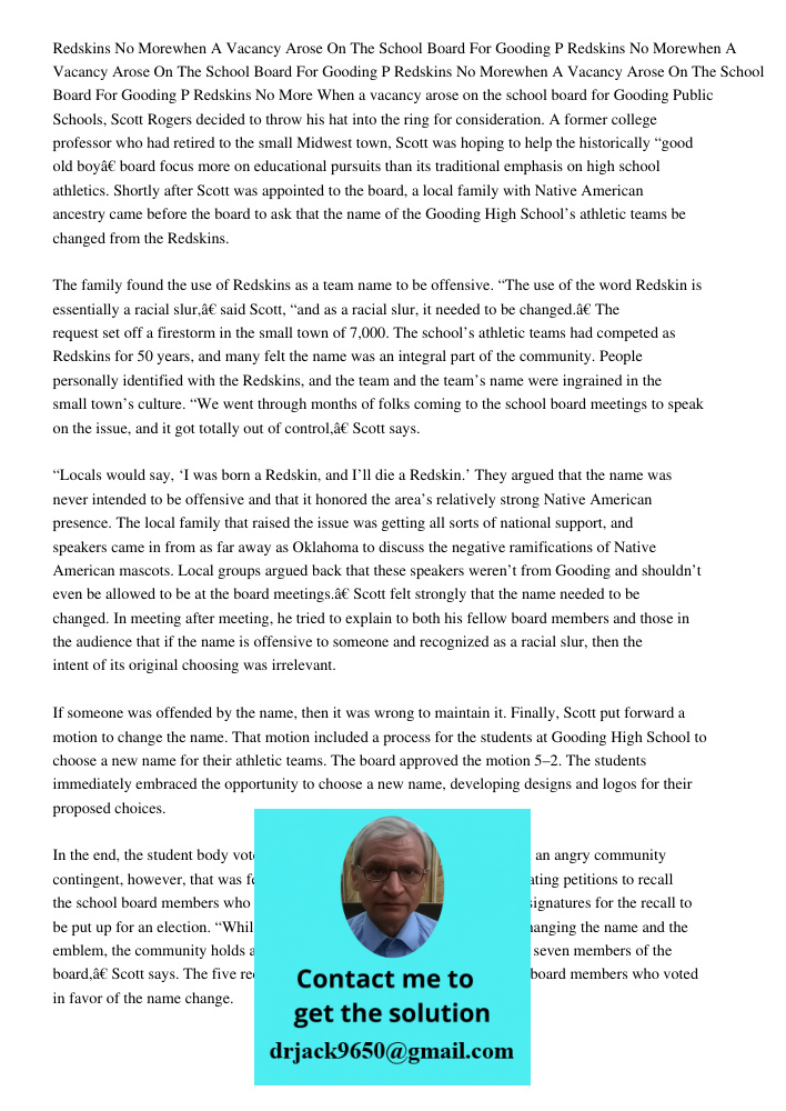 Redskins No Morewhen A Vacancy Arose On The School Board For Gooding P Redskins No More When a vacancy arose on the school board for Gooding Public Schools, Sco