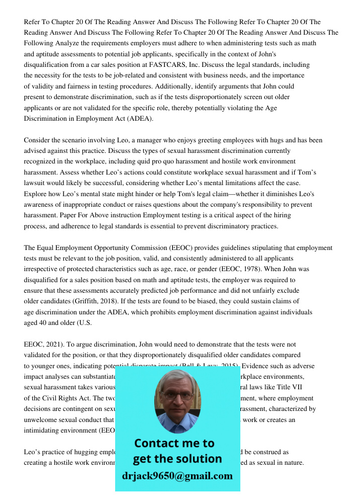 Refer To Chapter 20 Of The Reading Answer And Discuss The Following Analyze the requirements employers must adhere to when administering tests such as math and 