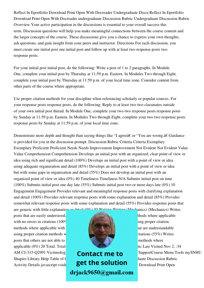 Reflect In Eportfolio Download Print Open With Docreader undergraduate Discussion Rubric Undergraduate Discussion Rubric Overview Your active participation in t