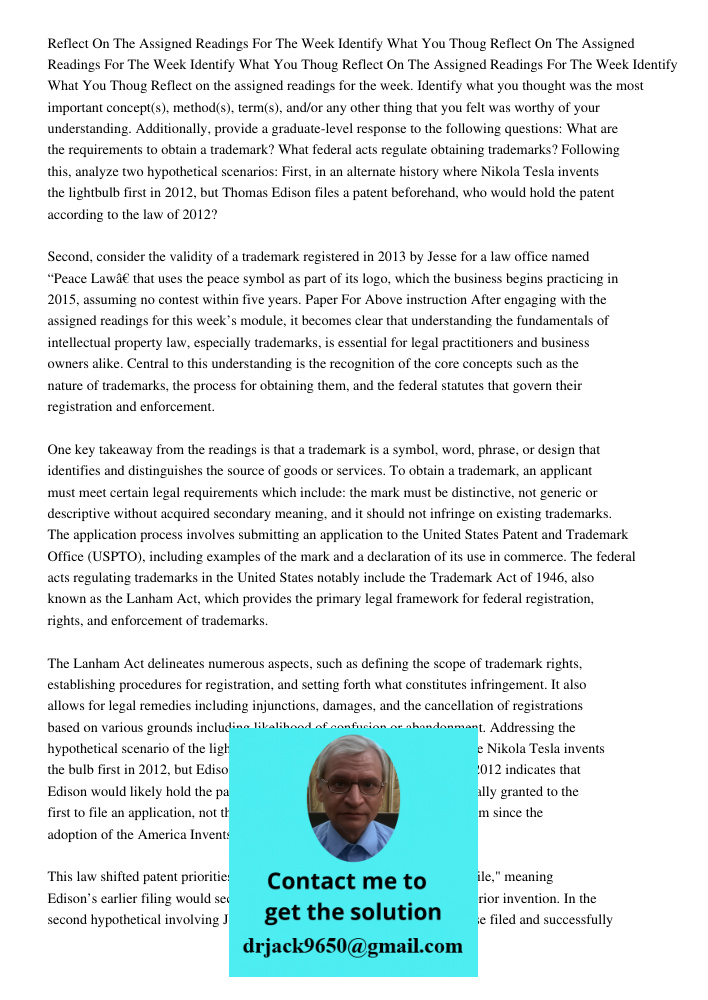 Reflect On The Assigned Readings For The Week Identify What You Thoug Reflect on the assigned readings for the week. Identify what you thought was the most impo