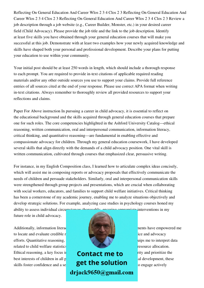 Reflecting On General Education And Career Wlos 2 3 4 Clos 2 3 Review a job description through a job website (e.g., Career Builder, Monster, etc.) in your desi