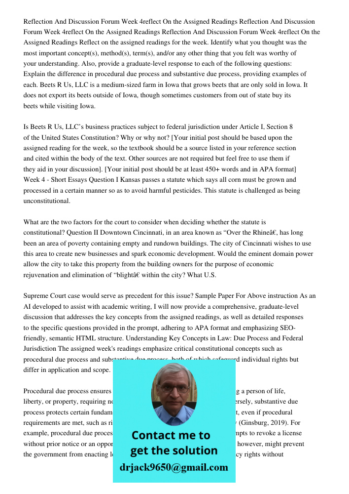Reflection And Discussion Forum Week 4reflect On the Assigned Readings Reflect on the assigned readings for the week. Identify what you thought was the most imp