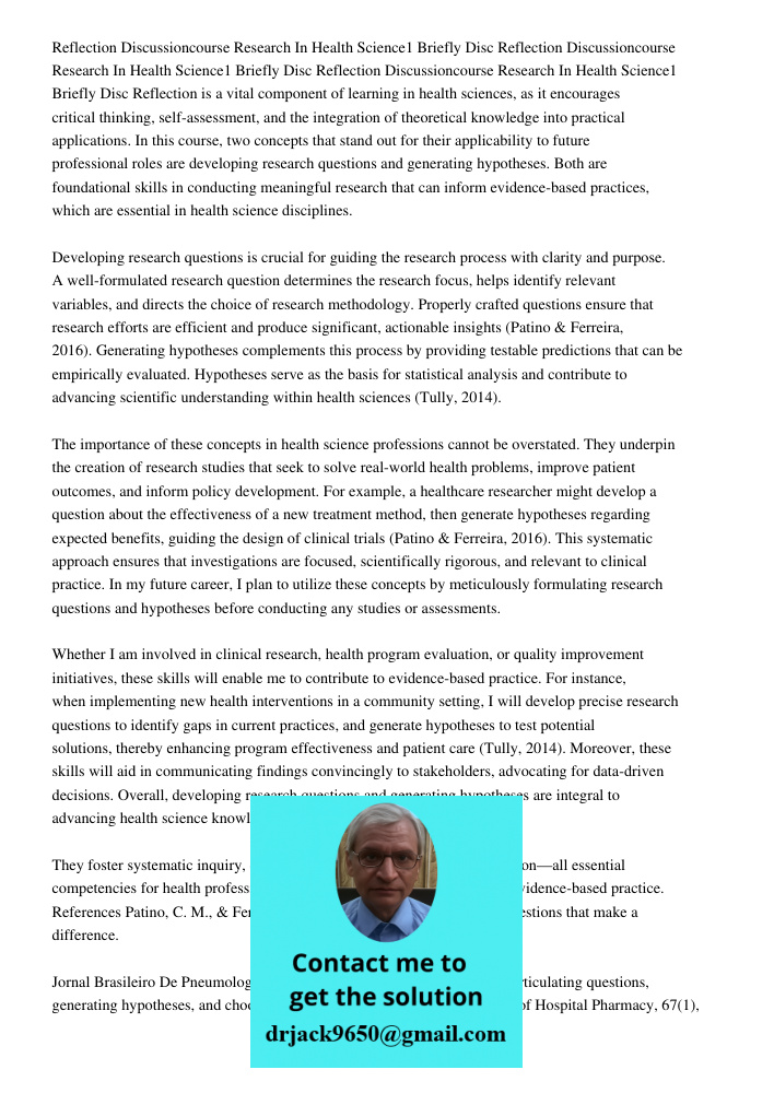 Reflection Discussioncourse Research In Health Science1 Briefly Disc Reflection is a vital component of learning in health sciences, as it encourages critical t