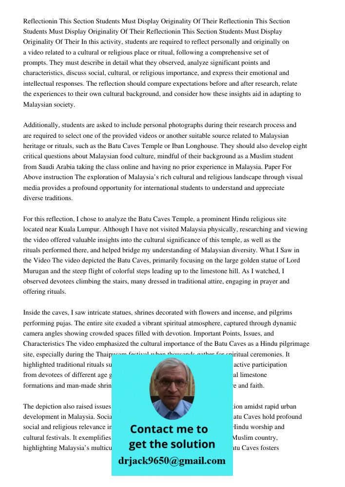 Reflectionin This Section Students Must Display Originality Of Their In this activity, students are required to reflect personally and originally on a video rel