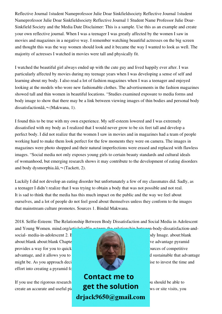 Reflective Journal 1 Student Name Professor Julie Doar-Sinkfield Society and the Media Date Disclaimer: This is a sample. Use this as an example and create your