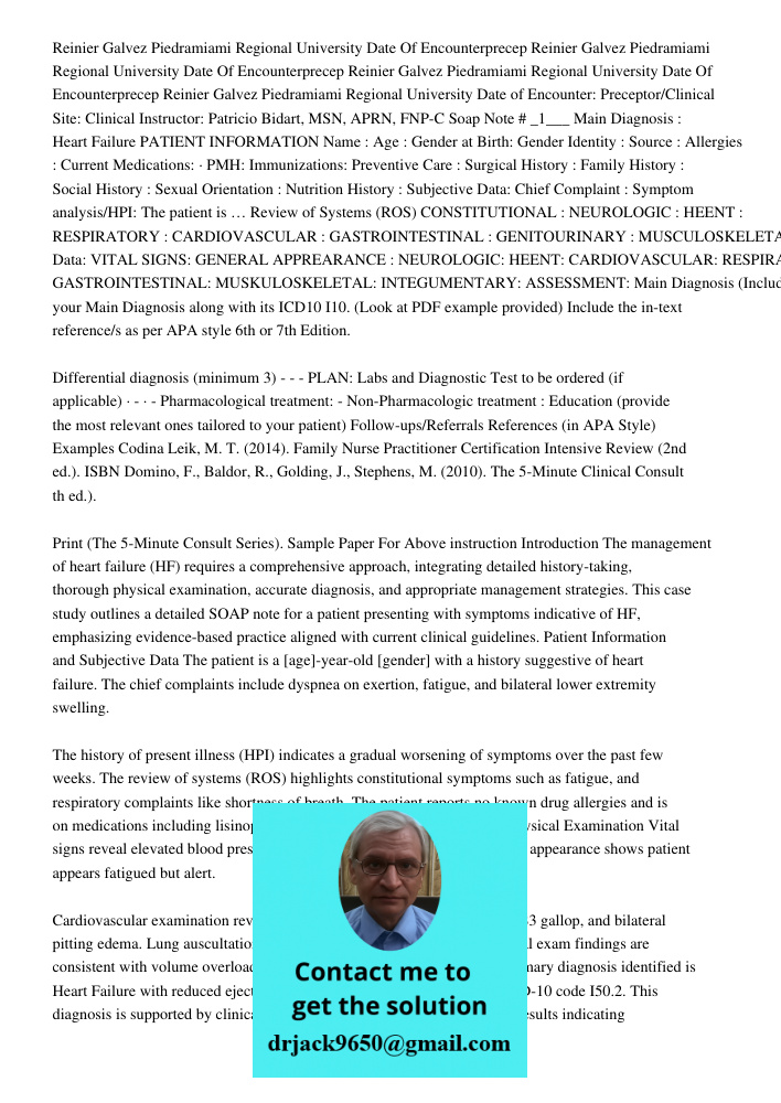 Reinier Galvez Piedramiami Regional University Date Of Encounterprecep Reinier Galvez Piedramiami Regional University Date of Encounter: Preceptor/Clinical Site