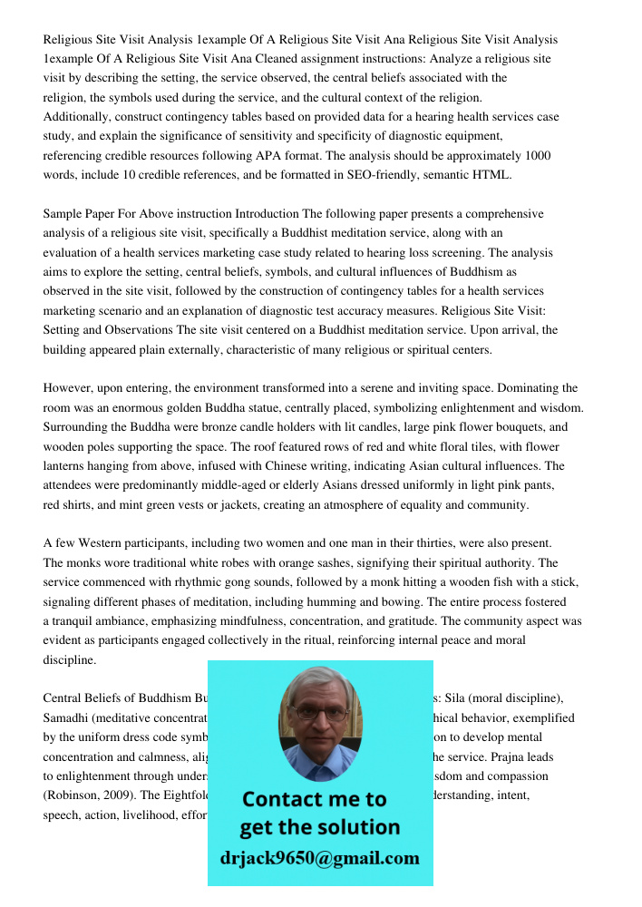 Cleaned assignment instructions: Analyze a religious site visit by describing the setting, the service observed, the central beliefs associated with the religio