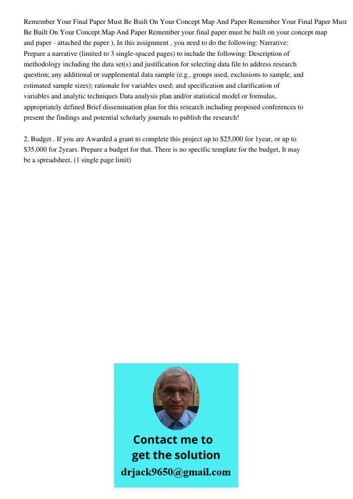 Remember your final paper must be built on your concept map and paper - attached the paper ). In this assignment , you need to do the following: Narrative: Prep