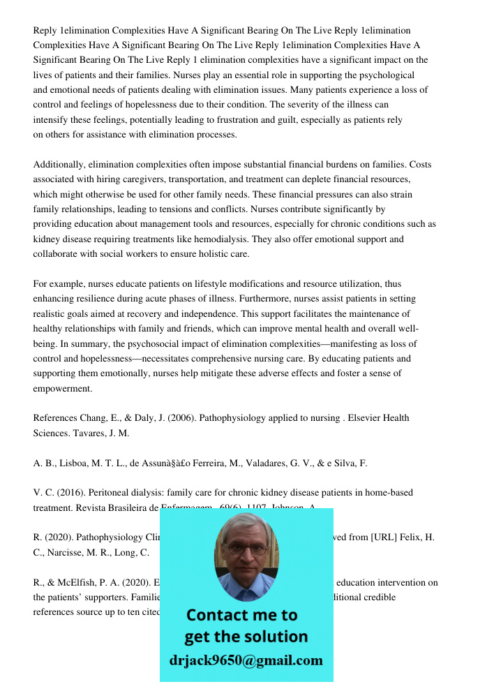 Reply 1elimination Complexities Have A Significant Bearing On The Live Reply 1 elimination complexities have a significant impact on the lives of patients and t