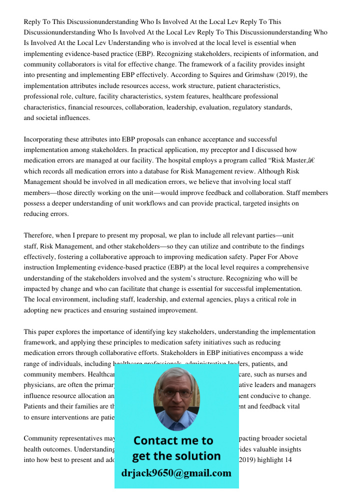 Reply To This Discussionunderstanding Who Is Involved At the Local Lev Understanding who is involved at the local level is essential when implementing evidence-
