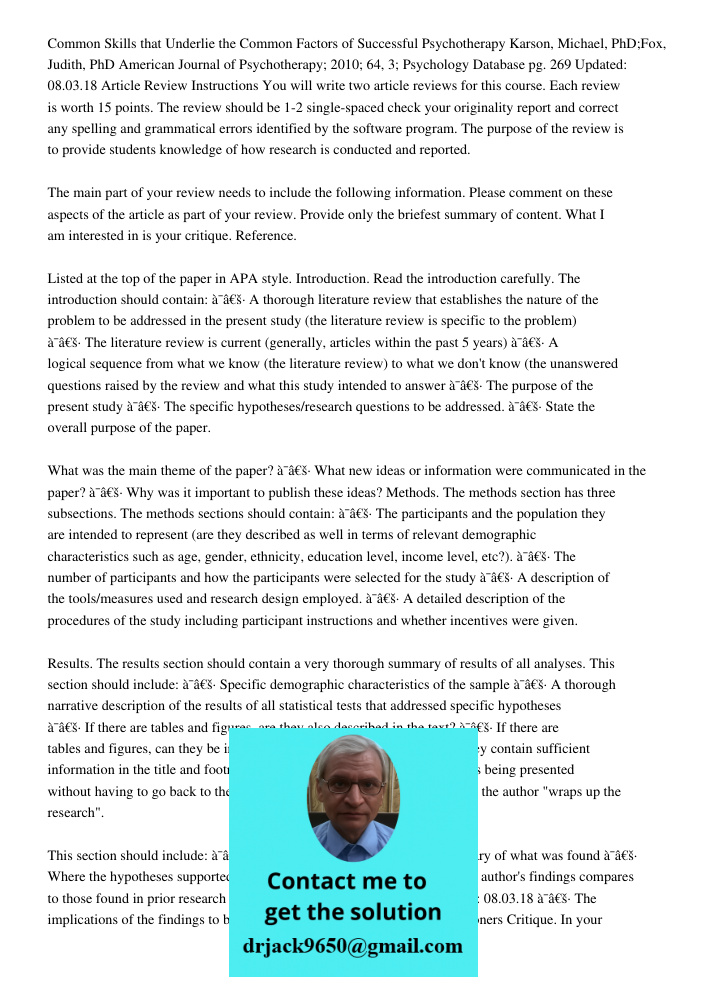 Reproduced With Permission Of The Copyright Owner Further Reproducti Common Skills that Underlie the Common Factors of Successful Psychotherapy Karson, Michael,