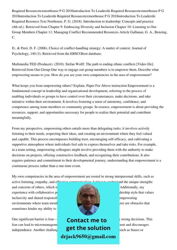 Required Resourcetextnorthouse P G 2018introduction To Leadershi Required Resource Text Northouse, P. G. (2018). Introduction to leadership: Concepts and practi