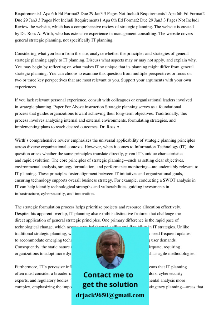 Requirements1 Apa 6th Ed Format2 Due 29 Jan3 3 Pages Not Includi Review the website, which has a comprehensive review of strategic planning. The website is crea