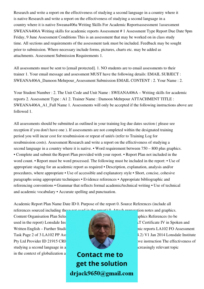 Sweana406a Writing Skills For Academic Reportsassessment 1assessment SWEANA406A Writing skills for academic reports Assessment # 1 Assessment Type Report Due Da