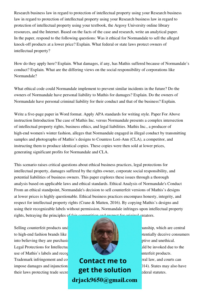Research business law in regard to protection of intellectual property using your textbook, the Argosy University online library resources, and the Internet. Ba