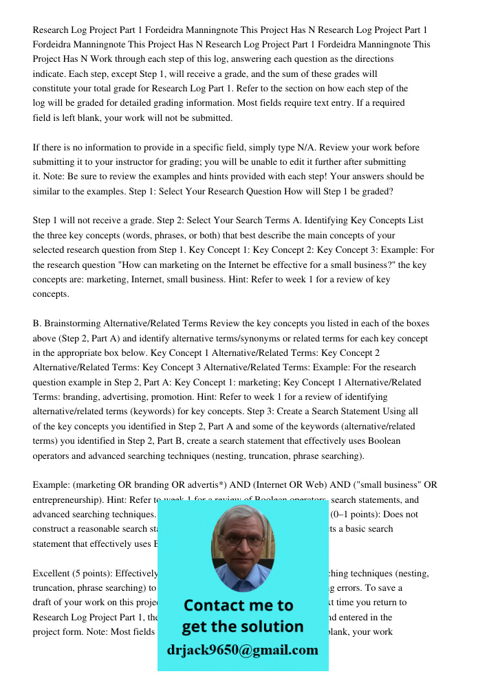 Research Log Project Part 1 Fordeidra Manningnote This Project Has N Work through each step of this log, answering each question as the directions indicate. Eac