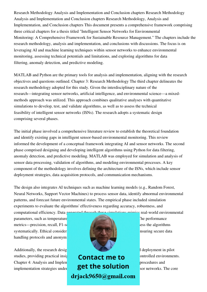 Research Methodology Analysis and Implementation and Conclusion chapters This document presents a comprehensive framework comprising three critical chapters for