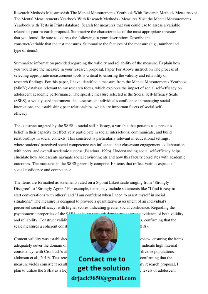 Research Methods - Measures Visit the Mental Measurements Yearbook with Tests in Prints database. Search for measures that you could use to assess a variable re