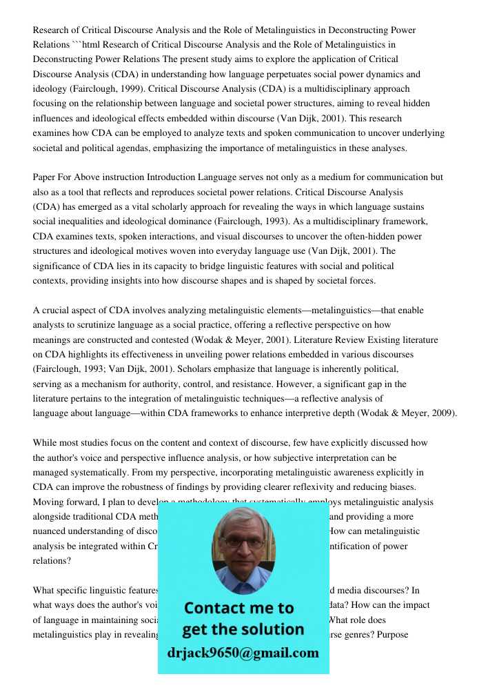 Research Of Critical Discourse Analysis And The Role Of Meta