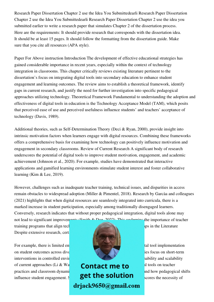 Research Paper Dissertation Chapter 2 use the idea you submitted earlier to write a research paper that simulates Chapter 2 of the dissertation process. Here ar