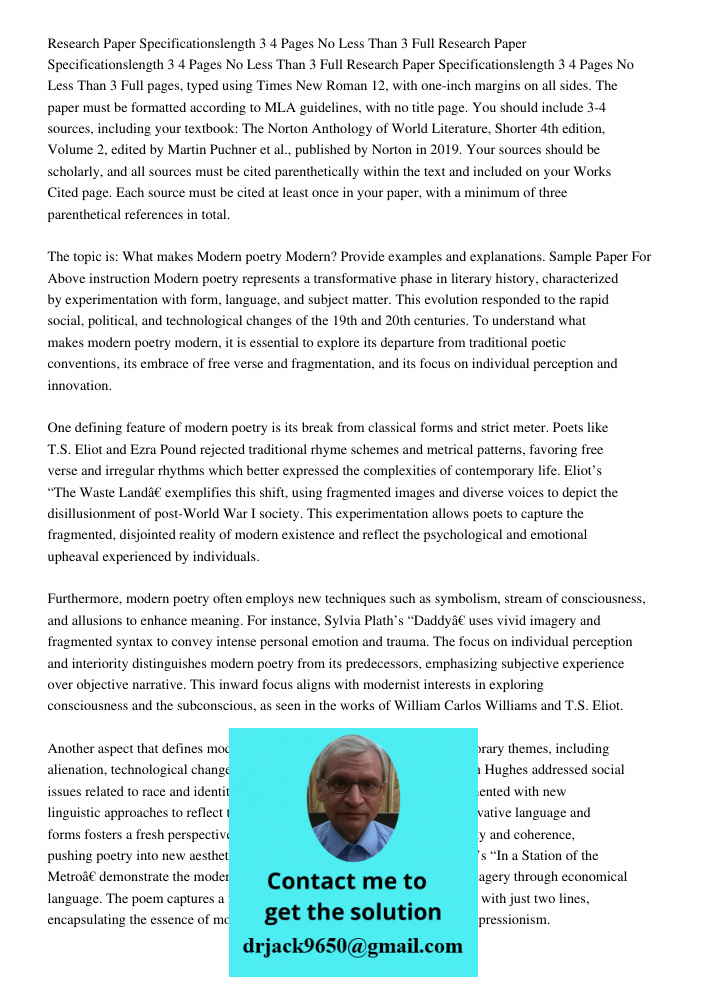 Research Paper Specificationslength 3 4 Pages No Less Than 3 Full pages, typed using Times New Roman 12, with one-inch margins on all sides. The paper must be f