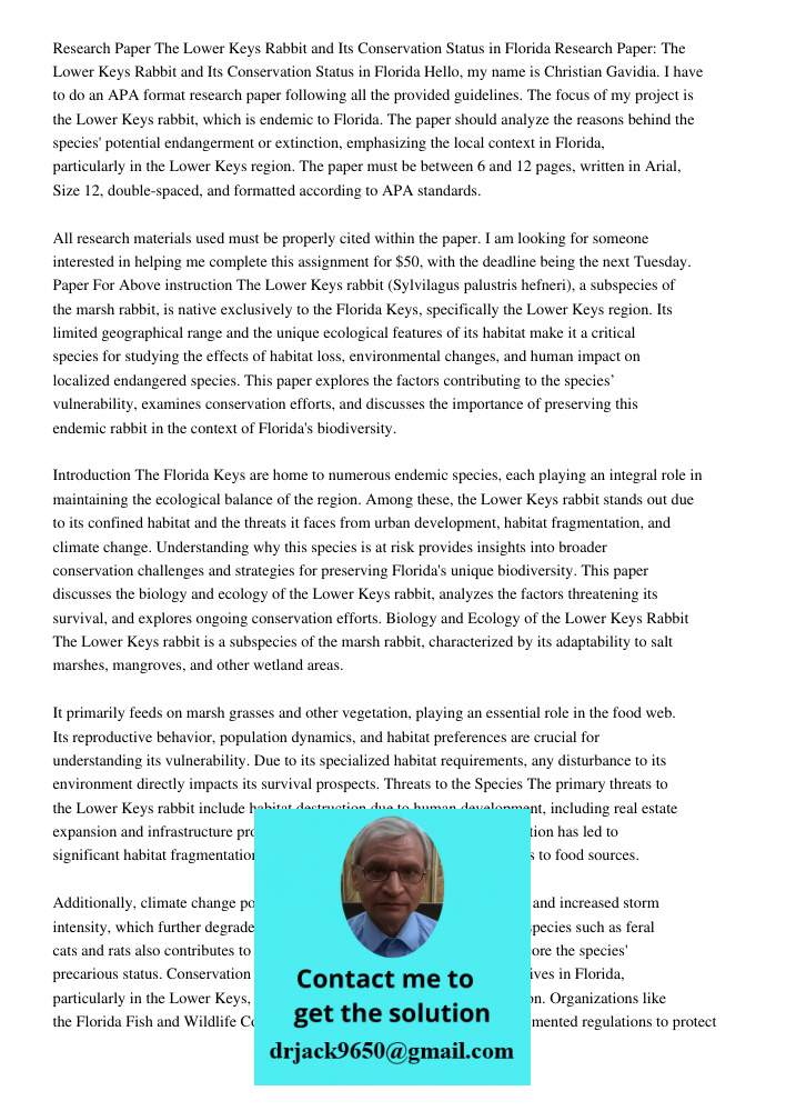 Hello, my name is Christian Gavidia. I have to do an APA format research paper following all the provided guidelines. The focus of my project is the Lower Keys 