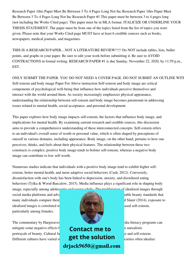 Research Paper #1 This paper must be between 3 to 4 pages long (not including the Works Cited page). This paper must be in MLA format. ITALICIZE OR UNDERLINE YO