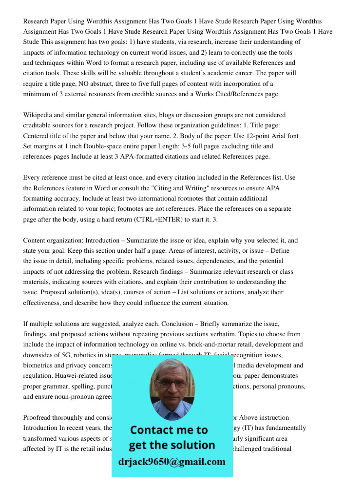 Research Paper Using Wordthis Assignment Has Two Goals 1 Have Stude This assignment has two goals: 1) have students, via research, increase their understanding 