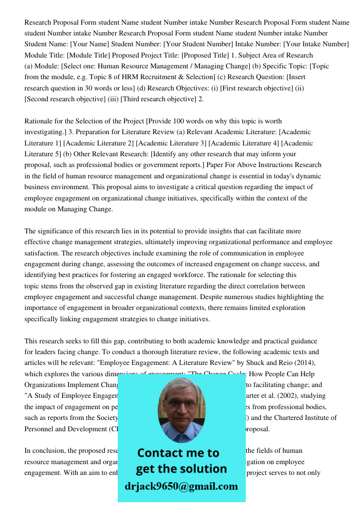 Research Proposal Form student Name student Number intake Number Student Name: [Your Name] Student Number: [Your Student Number] Intake Number: [Your Intake Num