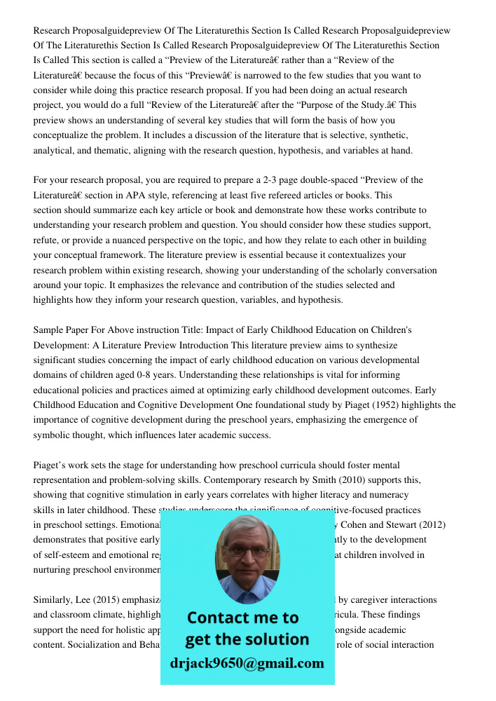 Research Proposalguidepreview Of The Literaturethis Section Is Called This section is called a “Preview of the Literature” rather than a “Review of the Literatu