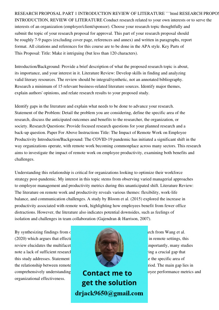 Research Proposal Part 1: Introduction, Review Of Literature