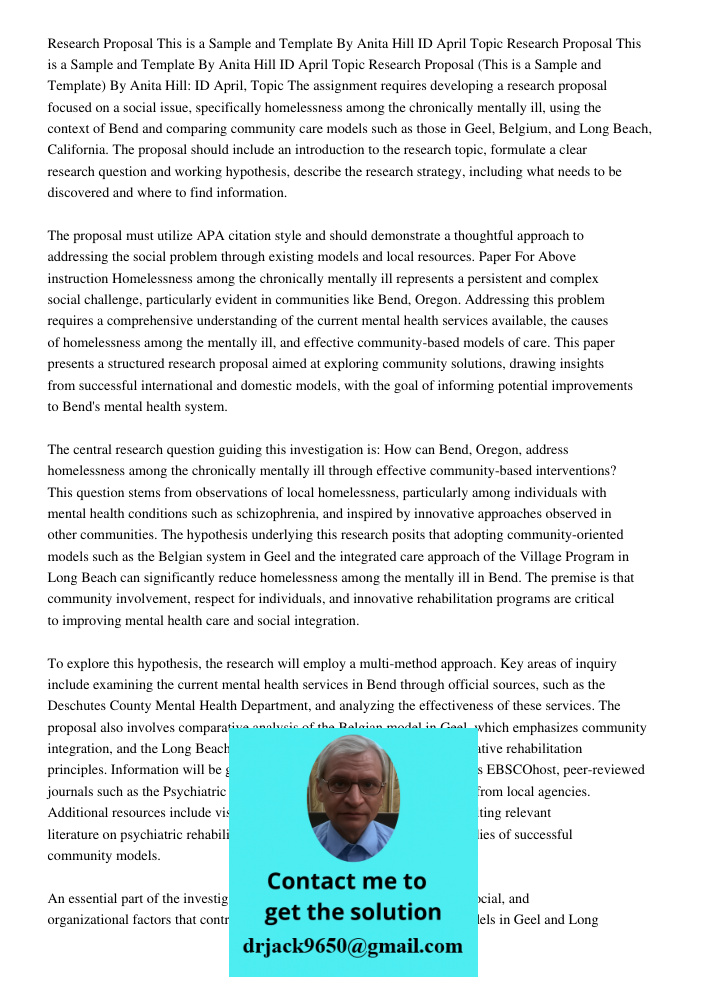 Research Proposal This is a Sample and Template By Anita Hill ID April Topic The assignment requires developing a research proposal focused on a social issue, s