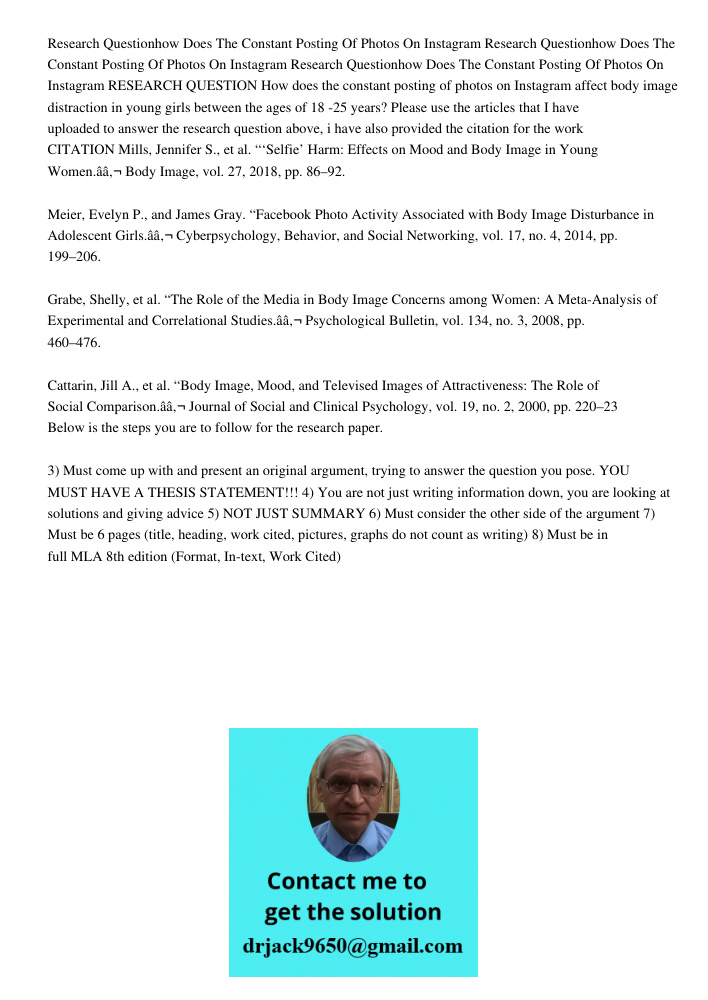 Research Questionhow Does The Constant Posting Of Photos On Instagram RESEARCH QUESTION How does the constant posting of photos on Instagram affect body image d