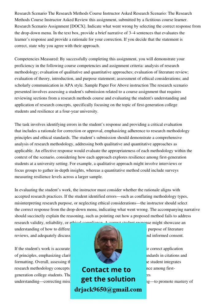 Review this assignment, submitted by a fictitious course learner. Research Scenario Assignment [DOCX]. Indicate what went wrong by selecting the correct respons