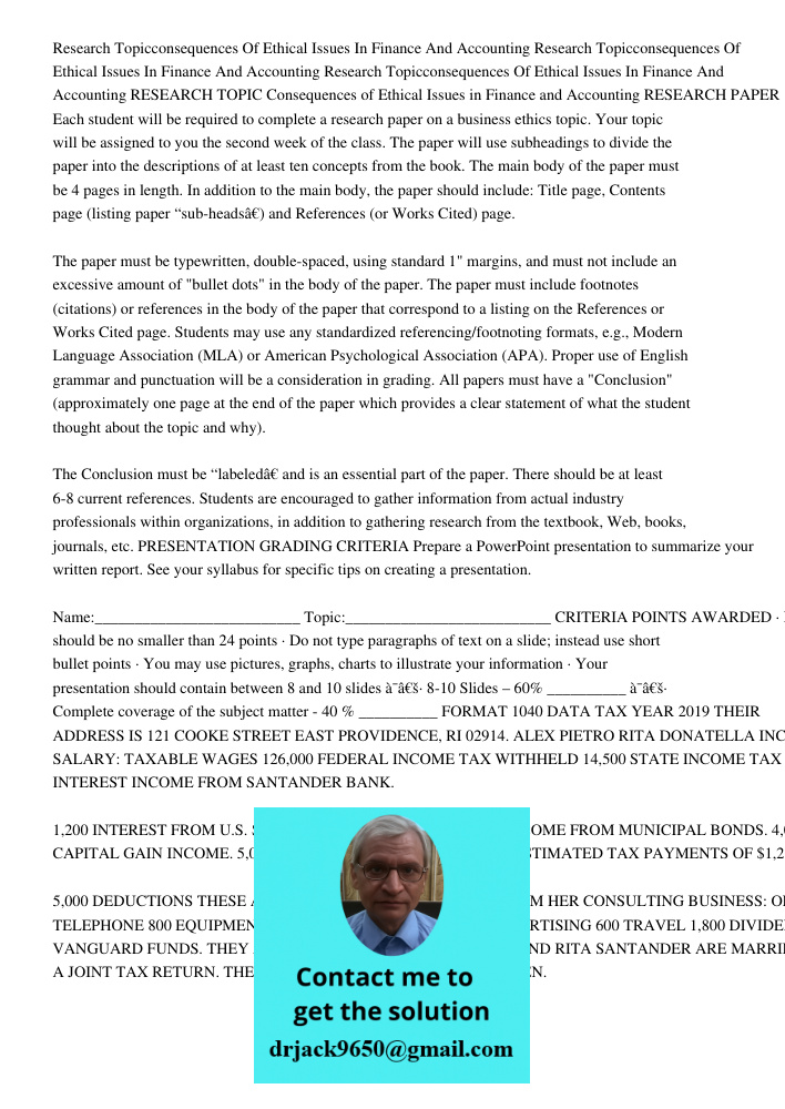 Research Topicconsequences Of Ethical Issues In Finance And Accounting RESEARCH TOPIC Consequences of Ethical Issues in Finance and Accounting RESEARCH PAPER Ea