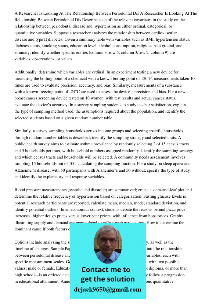 Describe each of the relevant covariates in the study on the relationship between periodontal disease and hypertension as either ordinal, categorical, or quanti