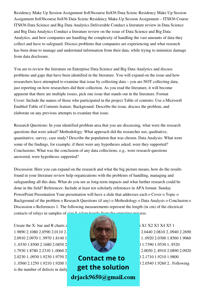 Residency Make-Up Session Assignment – ITS836 Course ITS836 Data Science and Big Data Analytics Deliverable Conduct a literature review in Data Science and Big 