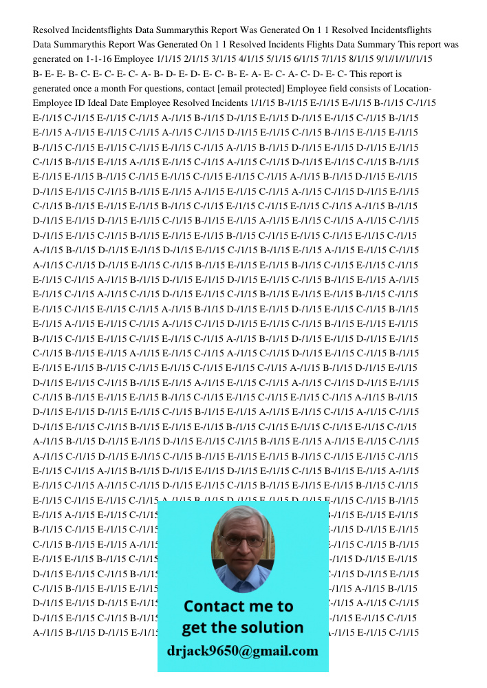 Resolved Incidents Flights Data Summary This report was generated on 1-1-16 Employee 1/1/15 2/1/15 3/1/15 4/1/15 5/1/15 6/1/15 7/1/15 8/1/15 9/1//1//1//1/15 B- 