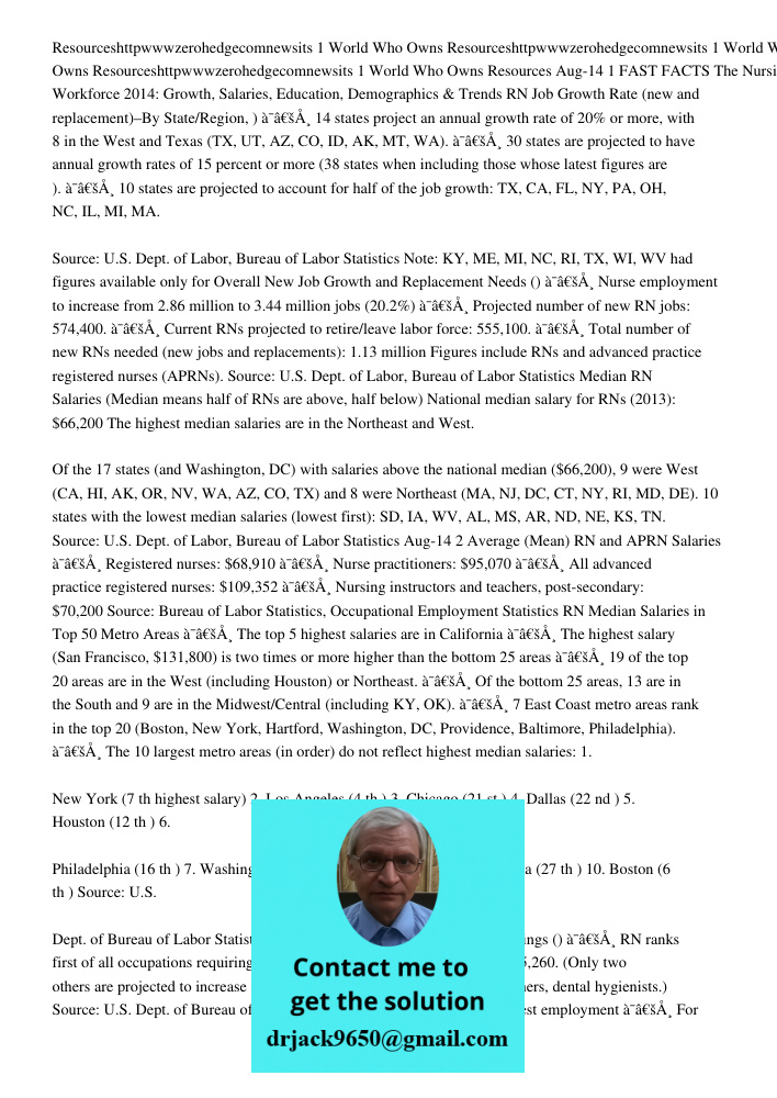 Resourceshttpwwwzerohedgecomnews2013 06 02its 1 World Who Owns Resources Aug-14 1 FAST FACTS The Nursing Workforce 2014: Growth, Salaries, Education, Demographi